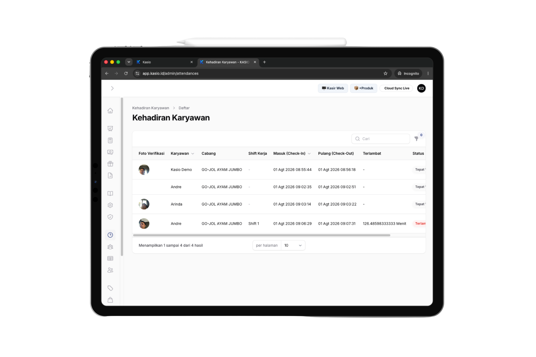Kelola Absensi Realtime Kasio POS di iPad